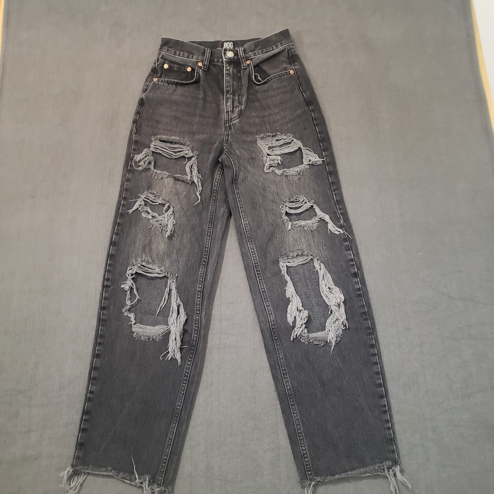 BDG Urban Outfitters Jeans‎ Womens Sz 25 High Rise Baggy Distressed Black Denim